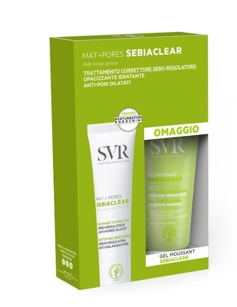 SVR Sebiaclear Set Crème Mat+Pores 40 ml + Gel Moussant 55 ml. Geschikt voor gecombineerde en vette huid.