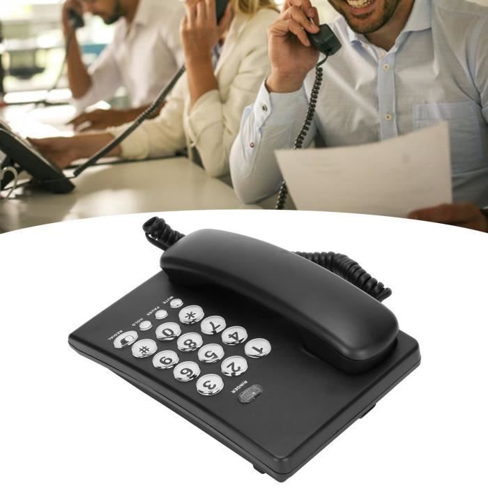 OMABETA Téléphone fixe KX‑T504 Téléphone Filaire Simple Téléphone de Bureau Multifonctionnel avec Gros telephonie piece Noir