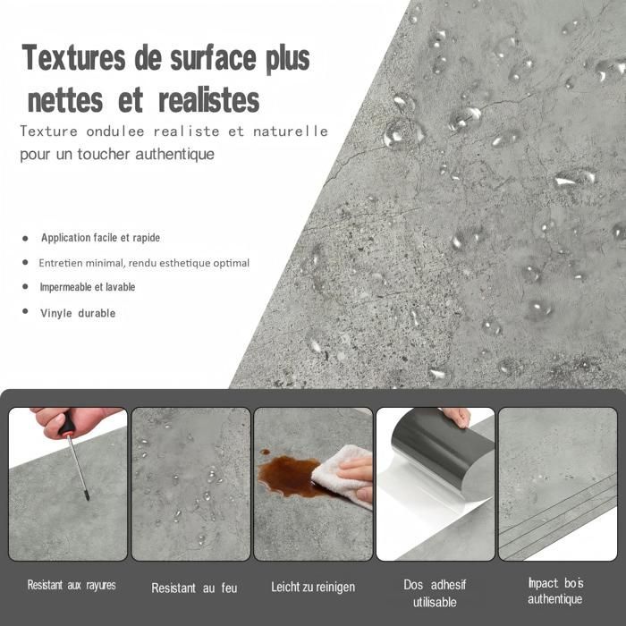 Pavimento in PVC - Piastrelle autoadesive - 5 m² - per soggiorno - Impermeabile - 36 pezzi - Texture pietra grigio-ciano