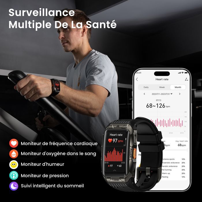 Montre connecté Homme KOSPET X2 Bracelet Sport 50m Etanche,Répondre/appeler,Sommeil/Fitness/Tracker d'Activit - Argent