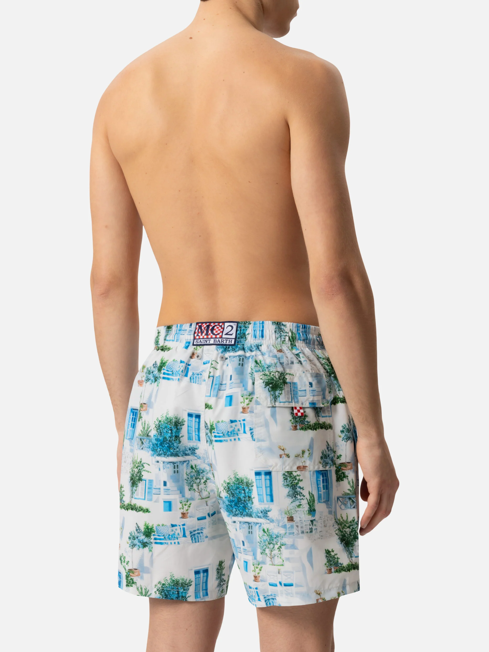 Gustavia midi-badpak met print van Griekse huizen | AI CO-CR