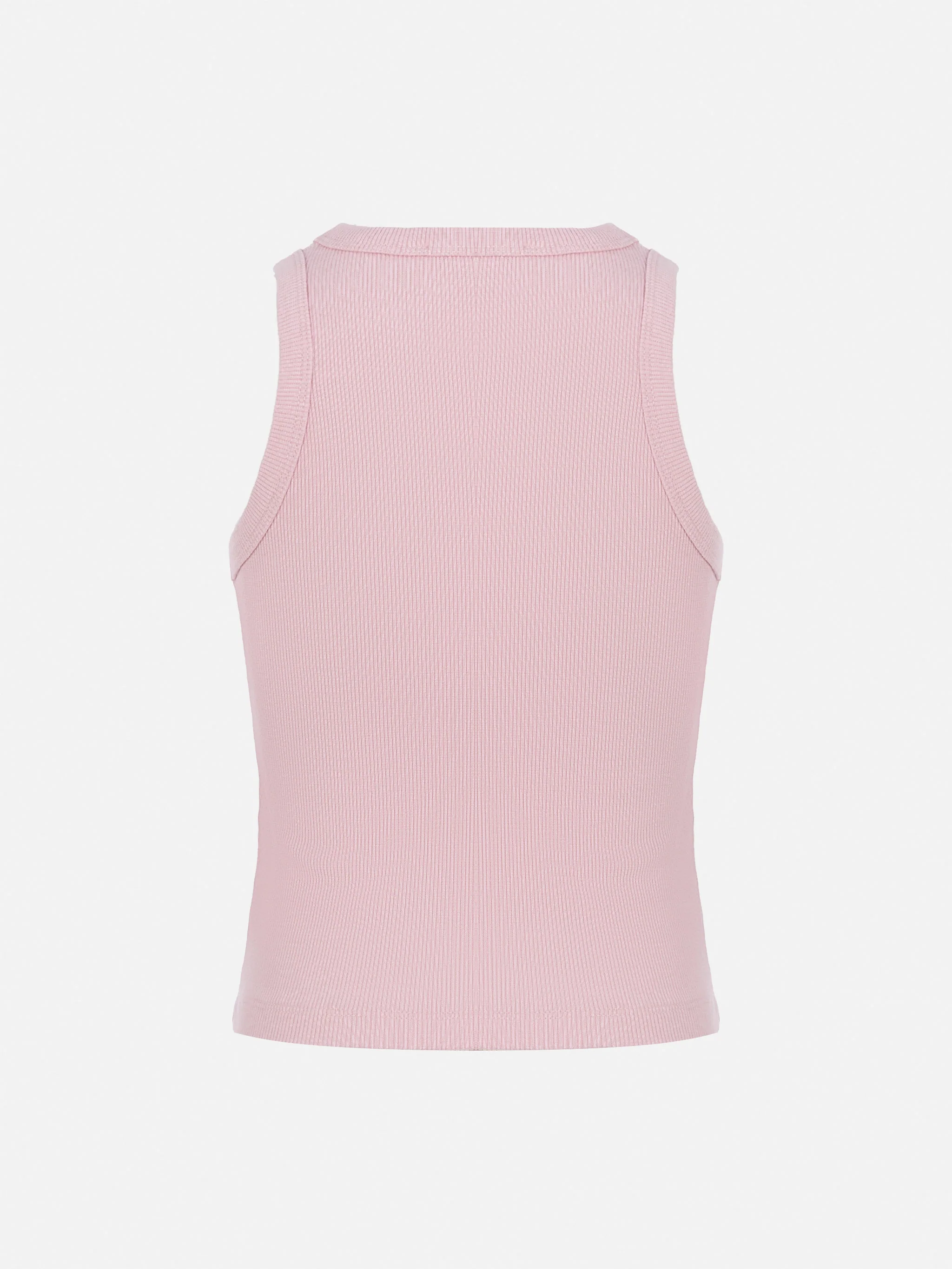 Top corto Blue Jr in maglia a coste rosa con ricamo