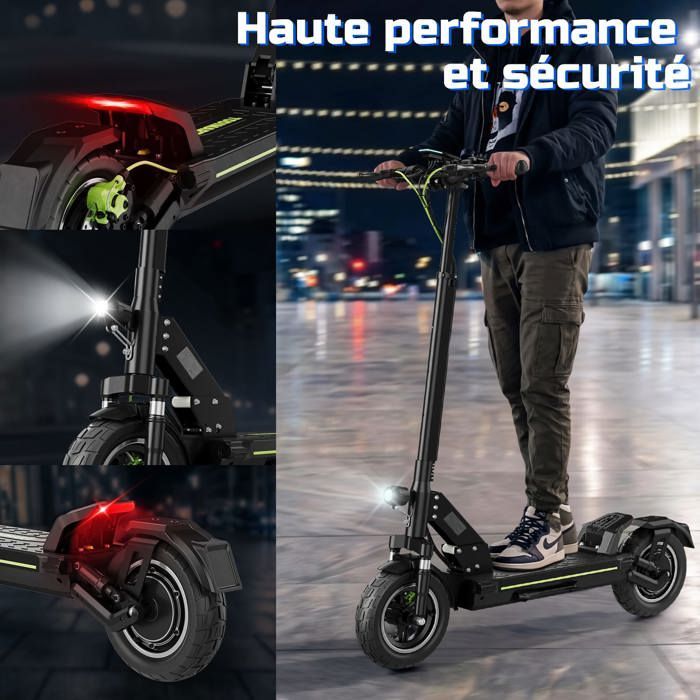 Trotinette Electrique,Autonomie 30-45km, 45km/h,PIC 800W,48V 10.4Ah, Amortissement par ressort, écran LED, TODIMART