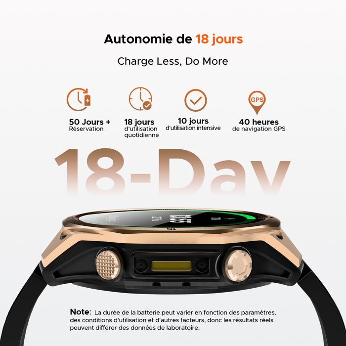 Smartwatch DOOGEE Anywise W1 – Resistente à água até 5 ATM, GPS de dupla frequência, mais de 170 modos esportivos, tela AMOLED de 1,43