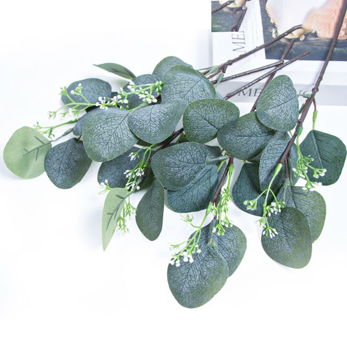 Folhas artificiais de eucalipto - ULISEM - 20 folhas - Verde-acinzentado - Sementes brancas - 34,5 cm de altura