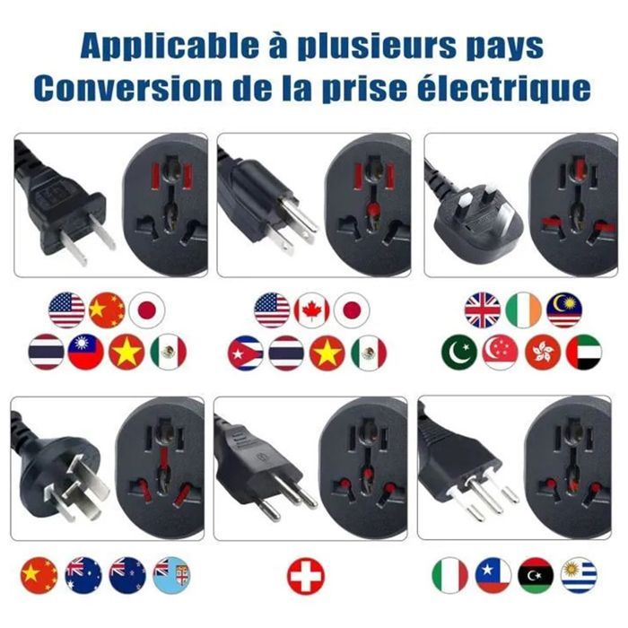 Set van 2 universele reisstekkeradapters type E/F (Franse stekker) voor gebruik in de VS, het VK, China, Italië en Zwitserland - Yuan