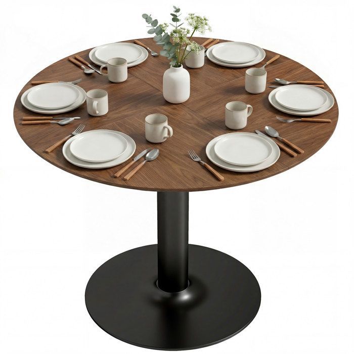 Mesa de comedor - HOMCOM - para 4-6 personas - redonda - tablero y base de acero grandes - Ø 110 x 78 cm - marrón