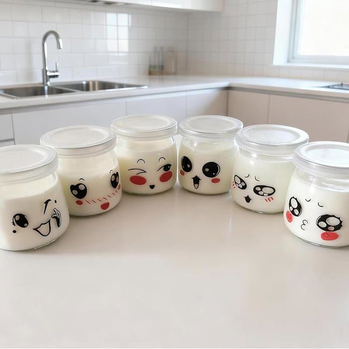 Tarros de yogur de 200 ml/136 g, 6 tarros de yogur con tapa, tarros de cristal para yogur casero y postres, 6 unidades de 200 ml