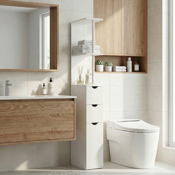 Bathroom column cabinet - HOMCOM - with drawers, open shelves - 15 x 33 x 136.8 cm - wood - white