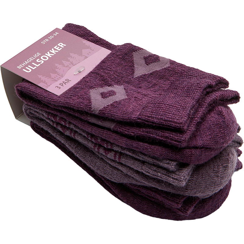 Calzini di lana, confezione da 3, taglie 25/29-35/39, colore viola