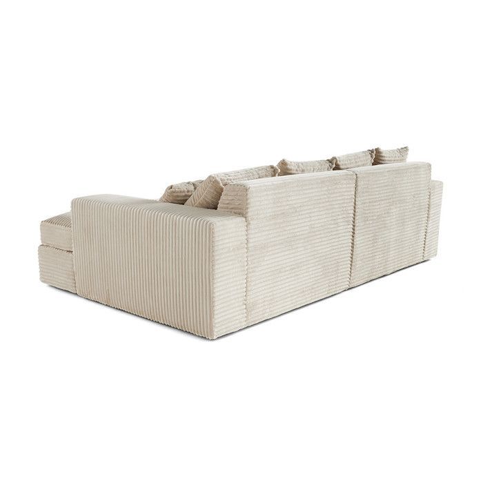 Collins - Sofá recto de 4 plazas con doble chaise longue - Asiento profundo - Pana de canalé ancho - Beige