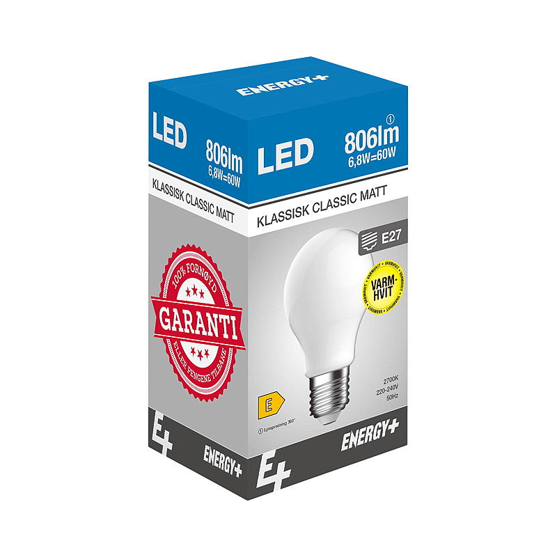 Energisparepære LED 806 lm Klassisk matt E27 A60 E