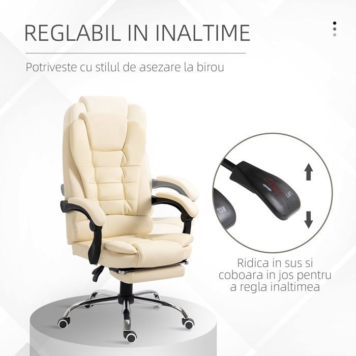 HOMCOM - Office chair - PU synthetic upholstery - 64.5x69x117cm - Cream