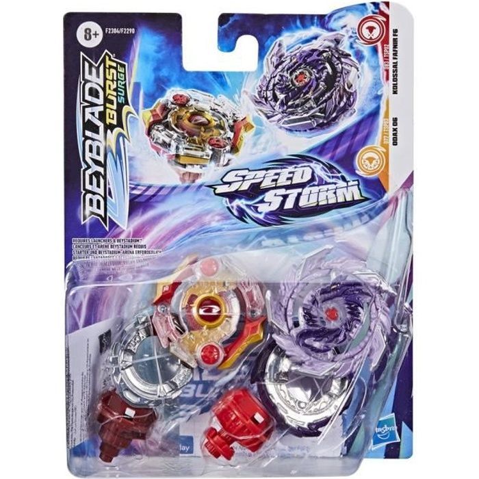 BEYBLADE - Burst Surge Dual Pack - 2 competition tops Speedstorm Kolossal Fafnir F6 and Odax O6