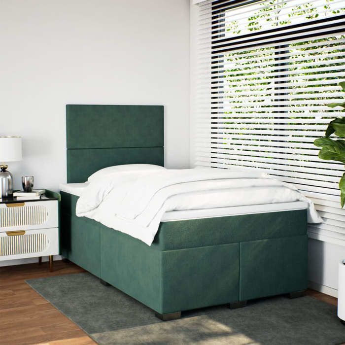 Base de cama de láminas vidaXL con colchón, verde oscuro, 120x190 cm, 3290855