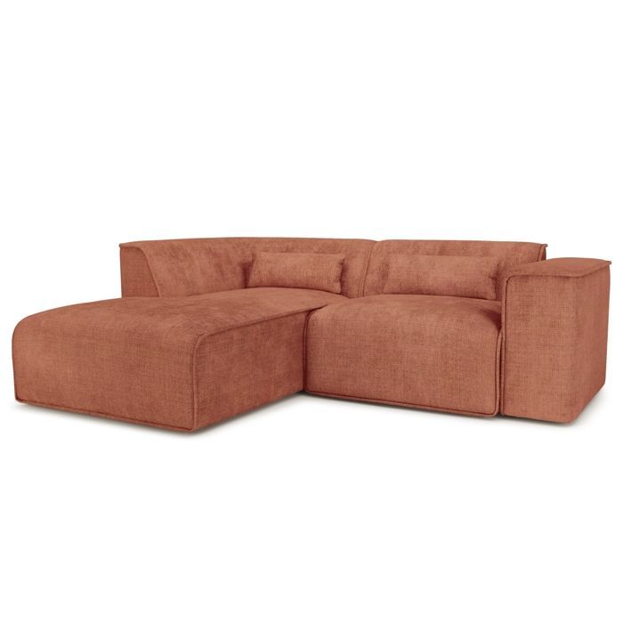 Sofá esquinero fijo izquierdo NUNA de 4 plazas en tela color terracota.