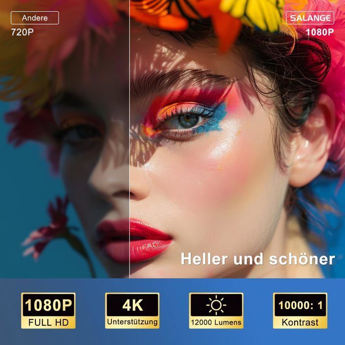 Mini-Projektor, kompatibel mit Netflix, unterstützt 4K, Android 13, tragbarer Smart-Projektor, 5G, WLAN 6, Bluetooth 5.3, Mini-Projektor [XV37]