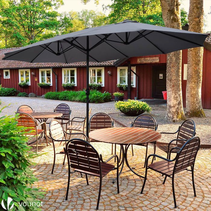 VOUNOT® Dubbele Aluminium Tuinparasol 460x270cm Grijs - UV-bescherming 30+