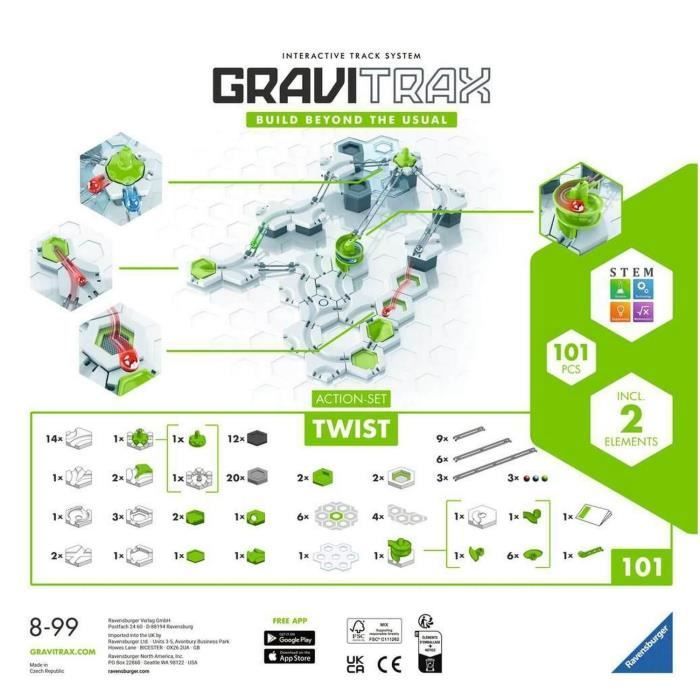 Gravitrax Set de inicio Twist 101 piezas, Pista de canicas, Set de construcción creativo, Para mayores de 8 años, 22576, Ravensburger