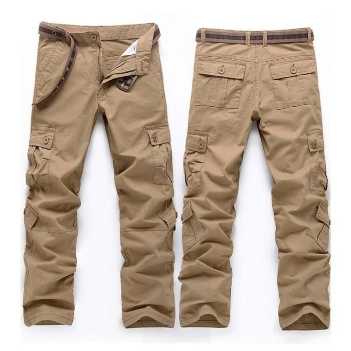 Calça Cargo Masculina INSFITY em Algodão - Corte Reto, Multibolsos, Estilo Militar - Cáqui