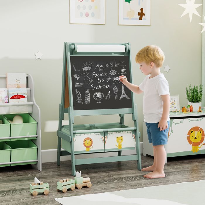 3-in-1 Children's Easel - AIYAPLAY - Double-Sided - Black and White Board - Paper Roll - 2 Storage Baskets - Ages 3-8 - Green