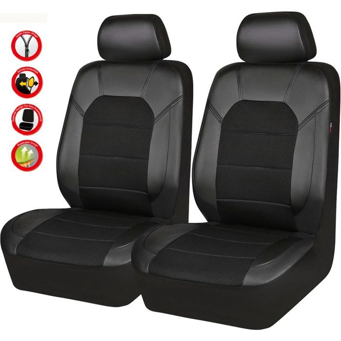 4-Piece Universal Car Seat Covers, Set of Breathable PU Leather Universal Car Seat Cushions, Black