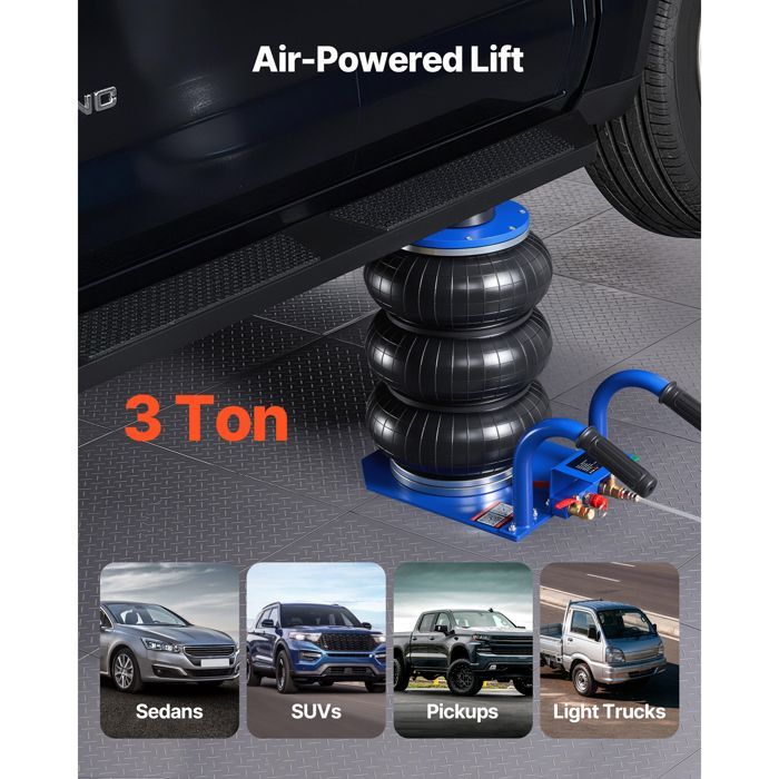 Gato neumático Duoku 3T - Rango de elevación de 140 a 450 mm - para coches, todoterrenos, talleres y garajes