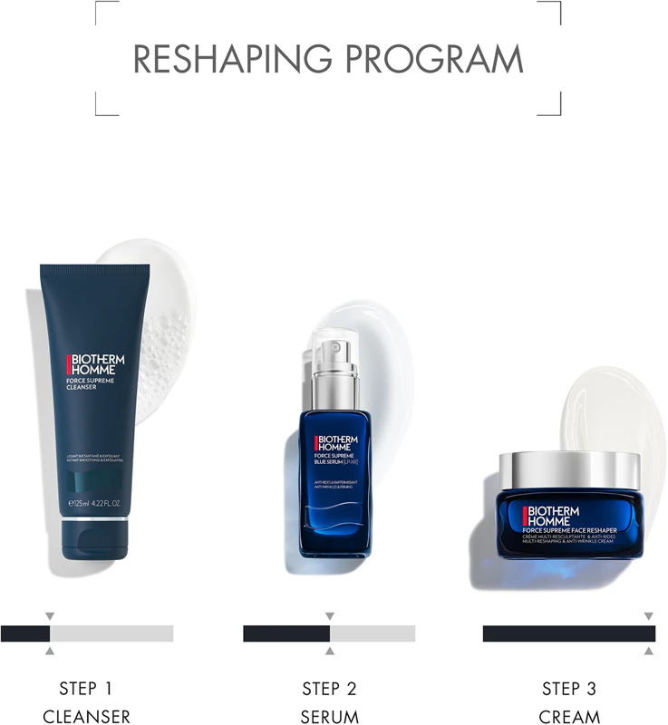 Creme modelador facial Biotherm Homme Force Supreme Face Reshaper, creme de dia para modelagem.