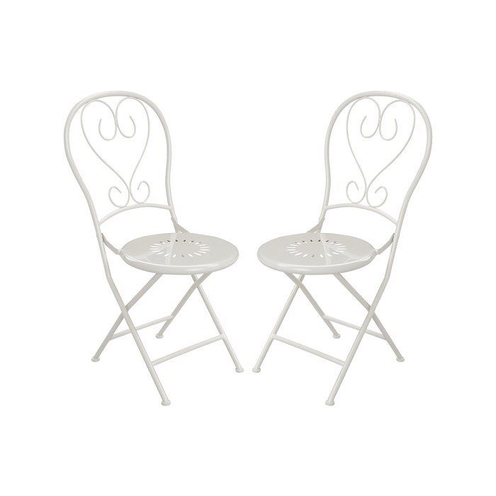 Lot de 2 chaises de jardin pliantes en métal façon fer forgé - Blanc - GUERMANTES de MYLIA