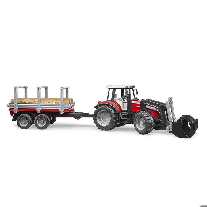 MASSEY FERGUSON 7480 tractor with loader and timber trailer - BRUDER