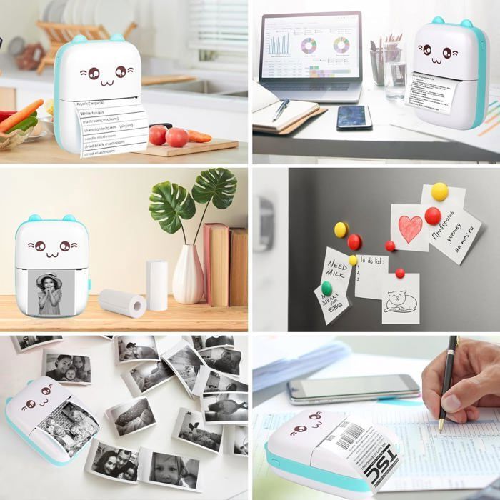 Mini impresora portátil, impresora térmica fotográfica portátil, impresora de bolsillo, impresora sin tinta, impresora Bluetooth y WiFi.