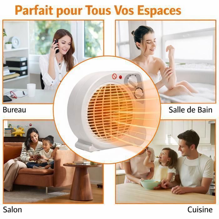 Chauffage d'appoint 2000W, Radiateur Soufflant 2 Niveaux 1000/2000W, Protection Anti-Surchauffe et Anti-Basculement
