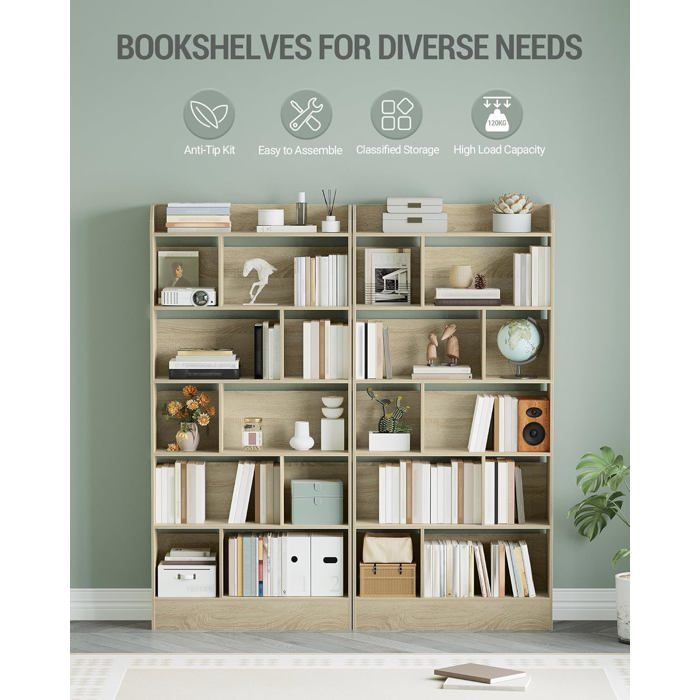 Estantería de 6 niveles, mueble para libros, separador de ambientes, expositor, para salón, dormitorio, oficina, roble beige.