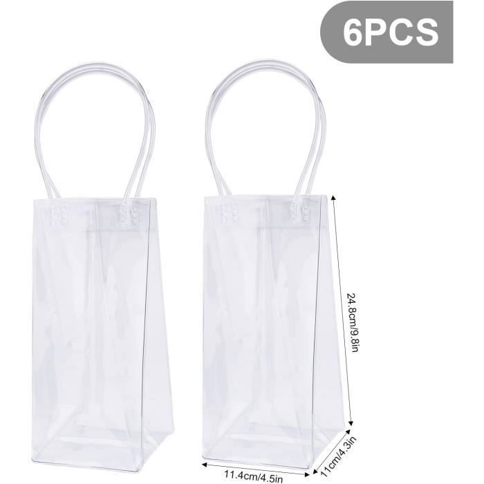 Lot de 10  Sacs à Glace en PVC Anti-Fuite avec poignée de Transport, rafraîchisseur de Bouteille de Champagne (Clear)