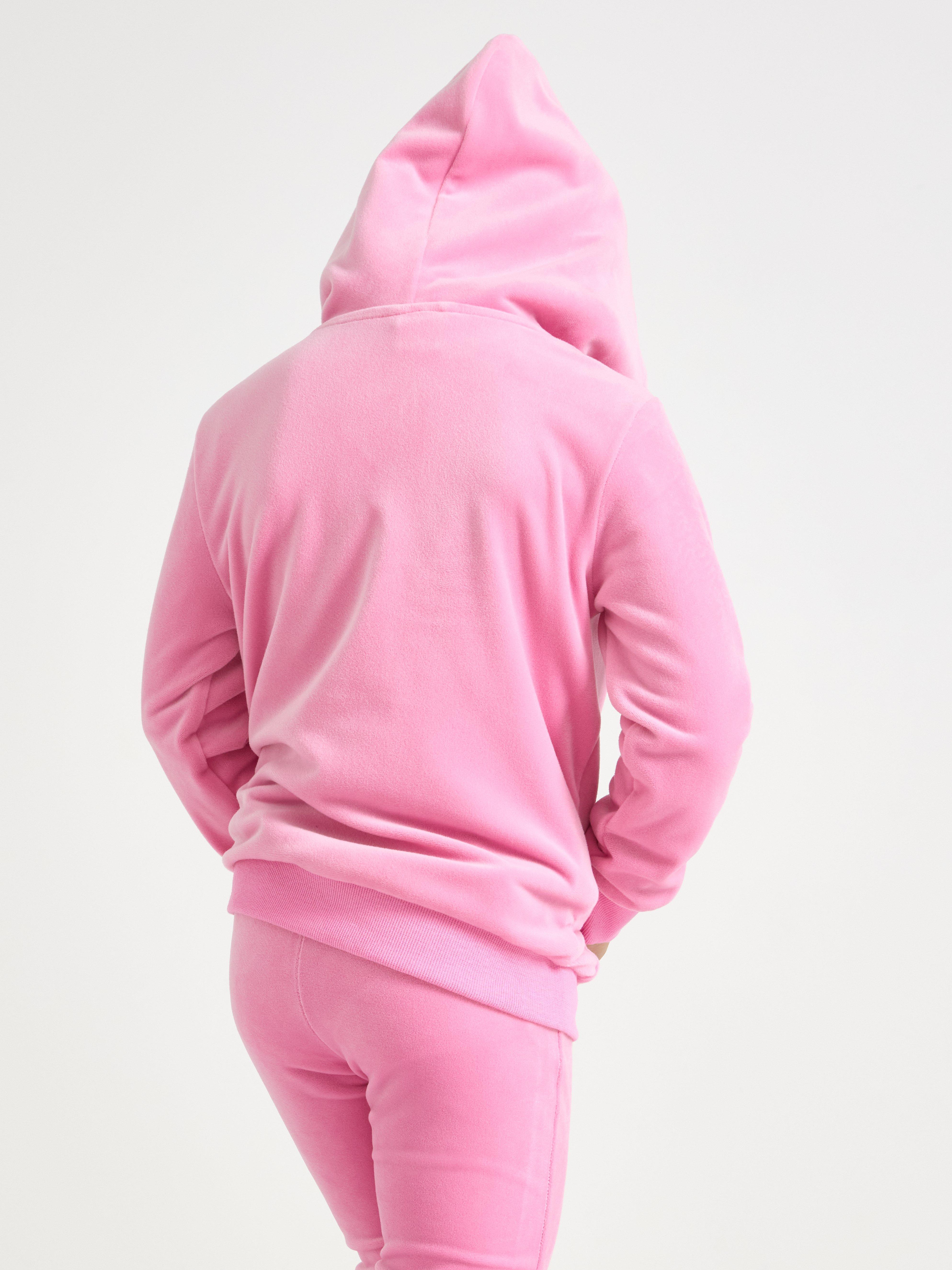 Sudadera con capucha de terciopelo rosa
