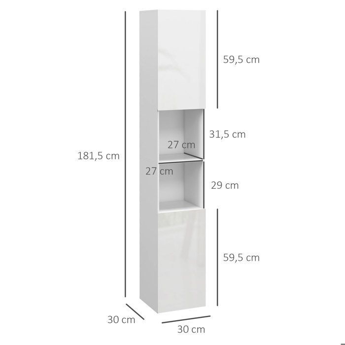 kleankin - Meuble colonne de salle de bain - Panneau de particules - 30x30x181.5cm - Blanc
