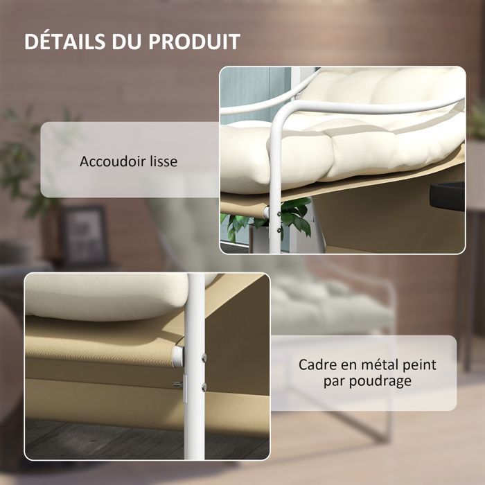 Silla de jardín Outsunny, sillón de exterior con cojín, estructura de acero para balcón, terraza, jardín, color beige.
