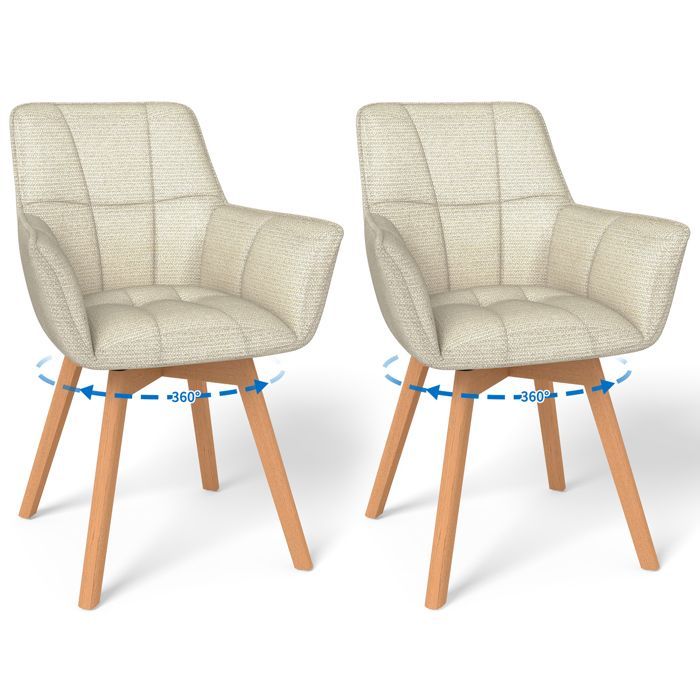 WAFTING Lot de 2 Chaises de Salle à Manger Pivotantes avec Accoudoirs, Fauteuil Rembourrée avec Dossier en coton, Beige
