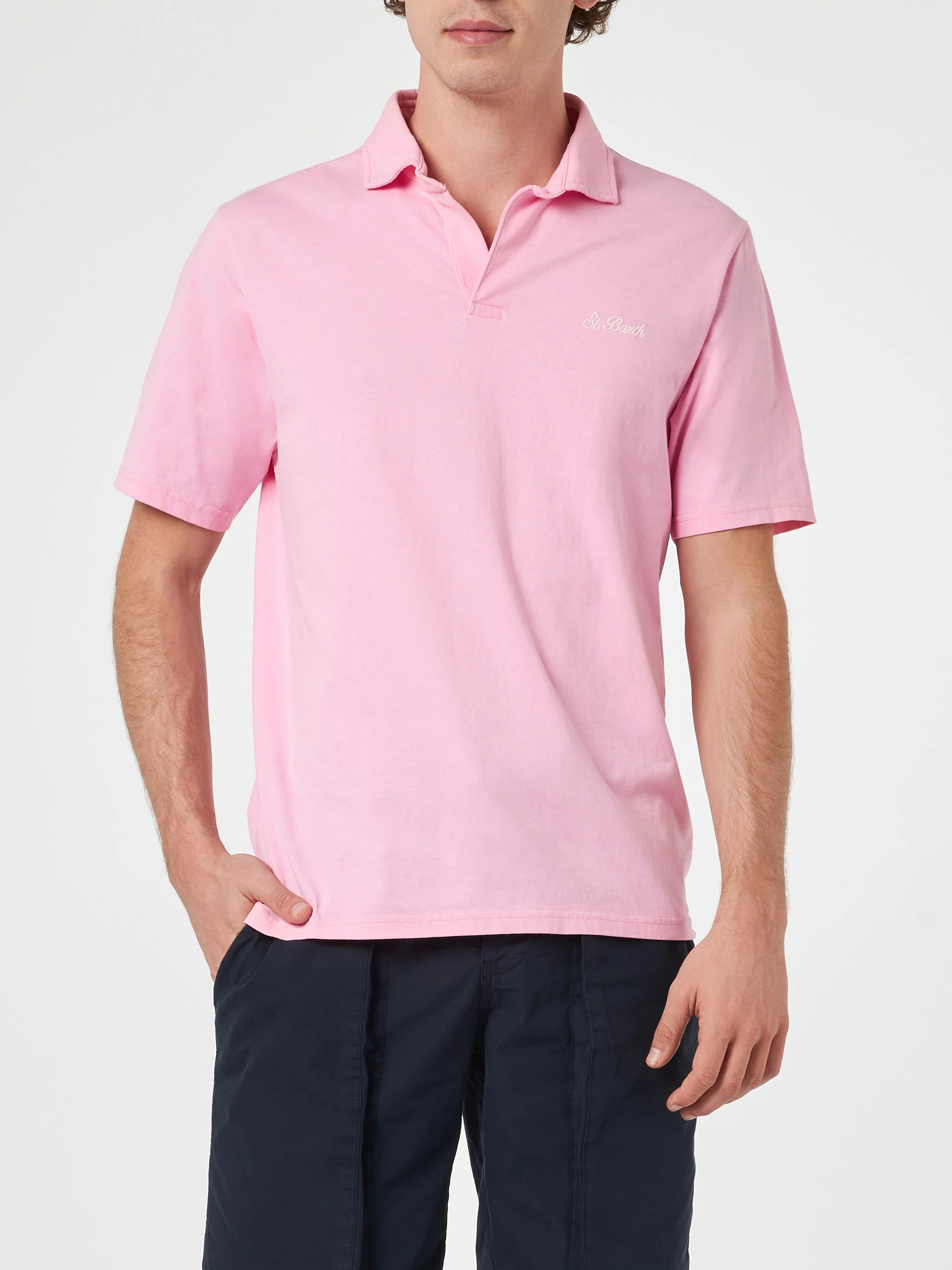 Brighton roze katoenen jersey herenpoloshirt