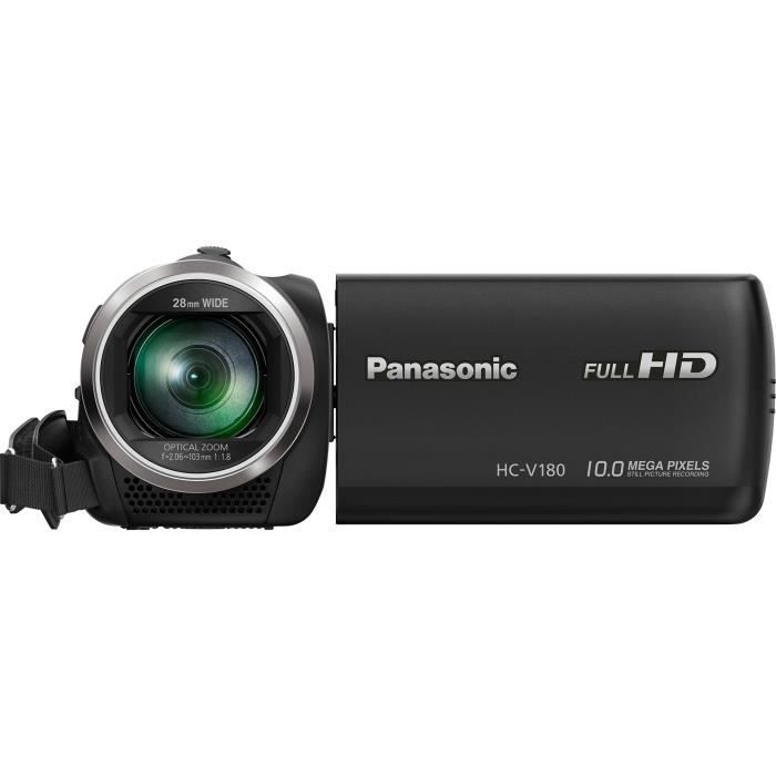 Panasonic V180 | Caméscope Full HD 50p, Zoom optique 50x, Grand Angle 28mm, Écran tactile, Stabilisé, Zoom intelligent 90x - Noir
