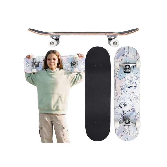 Monopatín grande de madera Disney Frozen para niños, 79 cm, plataforma antideslizante, estable hasta 80 kg.