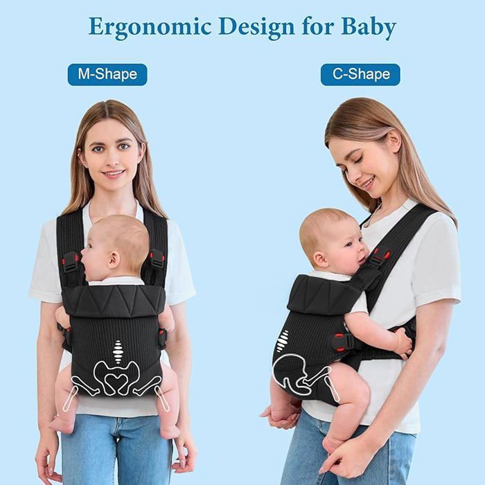 Porte Bebe XJYDNCG Maille Respirable 4 en 1 Érgonimique Adapté à Nouveau-né et Tout-petit 3.18-20kg - Noir