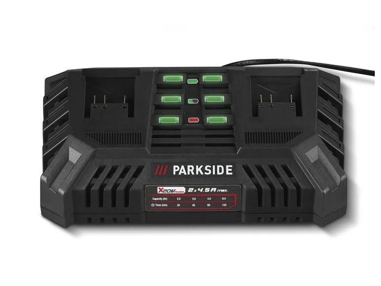 Încărcător dual pentru baterii PARKSIDE® PDSLG 20 B1, 2 x 4,5 A, 20 V