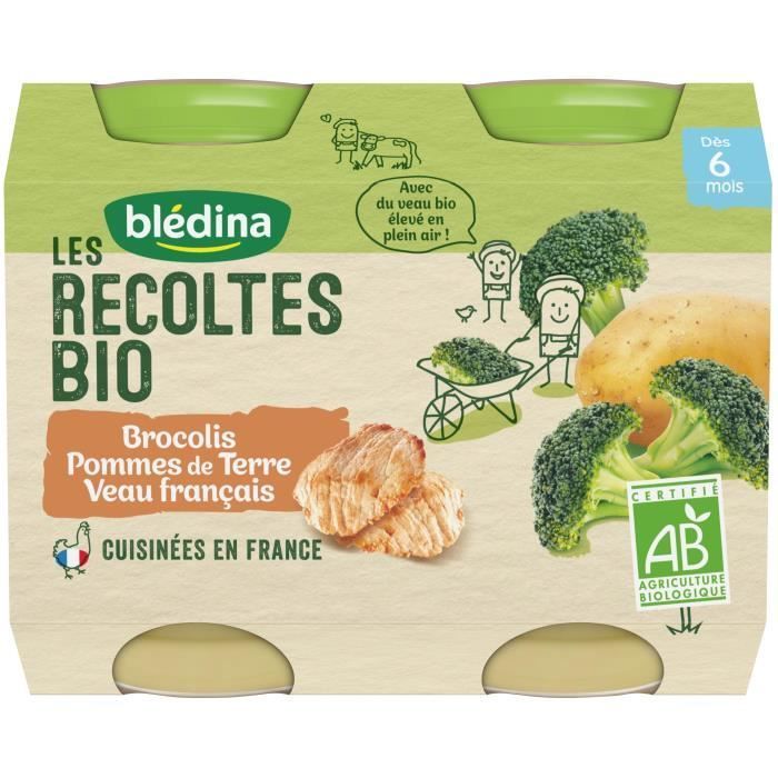 Blédina Organic Harvests, Organic Baby Food from 6 Months, Broccoli, Potato & Veal, 2 x 200g