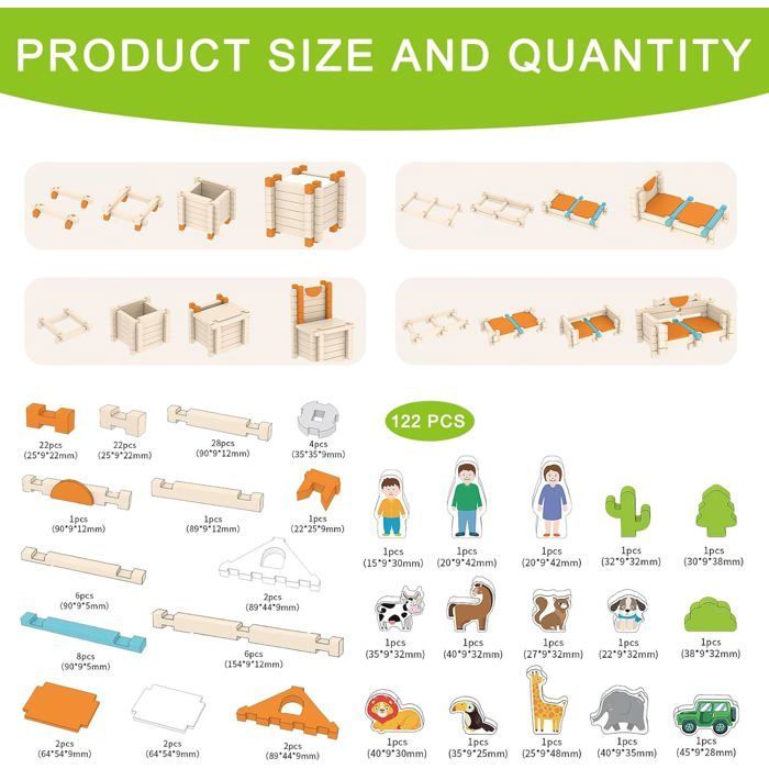 Jeu d'assemblage en bois Montessori pour enfants, 122 pièces, jouets éducatifs pour enfants de 3 ans et plus