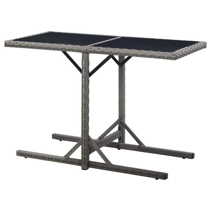 Mesa de jardín vidaXL color antracita, 110x53x72 cm, cristal y resina tejida.