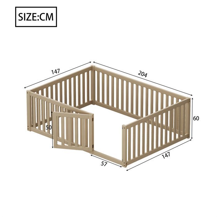 Cama infantil de 140x200cm, cama baja con barandilla y puerta de seguridad, cama Montessori para niñas y niños, madera natural, para decoración navideña.