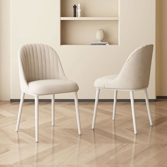 Guyii Modern Chair, Sleek Lounge Chair with Striped Backrest, White Chair for Dining Room or Bedroom
