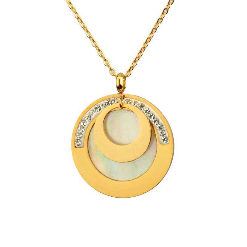 Collier rond en acier inoxydable doré et coquillage blanc, bijou de mode pour femme, orné de zirconiums.