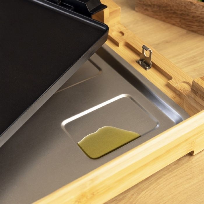Plancha eléctrica de bambú Cecotec Tasty&Grill 2000, 2000 W de potencia, construcción de bambú, termostato ajustable.